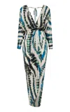 Andres Otalora Piedra Preciosa Printed Satin Midi Dress In Turquoise