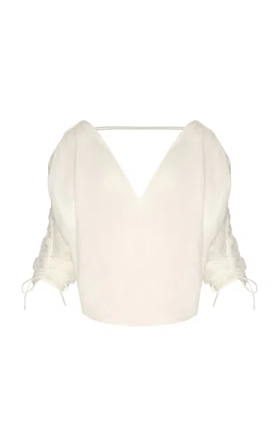 Andres Otalora Piropos Drawstring-detailed Linen Top In Off-white