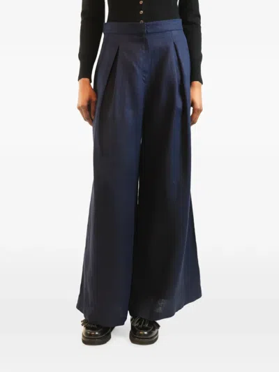 Pre-owned Andres Otalora Pleated-detailing Wide-leg Trousers In Blue