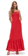 Andres Otalora Poema Eterno Embroidered Linen Maxi Dress In Red