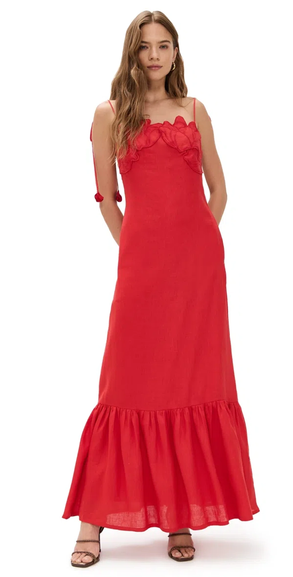 Andres Otalora Poema Eterno Embroidered Linen Maxi Dress In Red | ModeSens