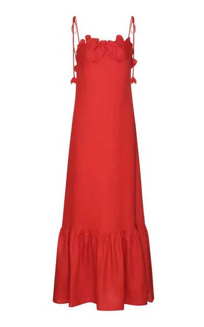 Andres Otalora Poema Eterno Embroidered Linen Maxi Dress In Red