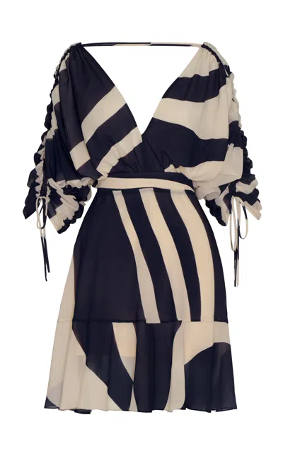 Andres Otalora Poeme Drawstring-detailed Chiffon Mini Dress In Navy