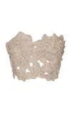 Andres Otalora Poesia Embroidered Linen Crop Top In Khaki
