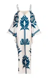 Andres Otalora Poshakk Printed Satin Off-the-shoulder Caftan Dress In Ivory