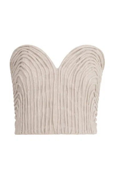 Andres Otalora Prateek Hand-embroidered Linen Corset Top In Tan