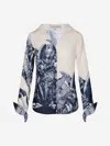 Andres Otalora Printed Linen Blouse In Cobalt Blue