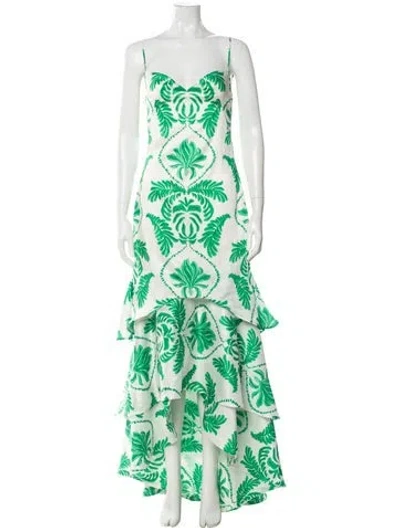 Pre-owned Andres Otalora Printed Long Dress In Green