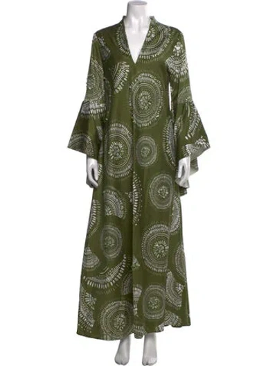 Pre-owned Andres Otalora Printed Long Dress In Green