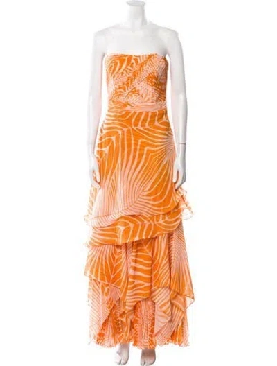 Pre-owned Andres Otalora Printed Long Dress In Orange