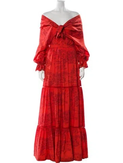 Pre-owned Andres Otalora Printed Long Dress In Orange