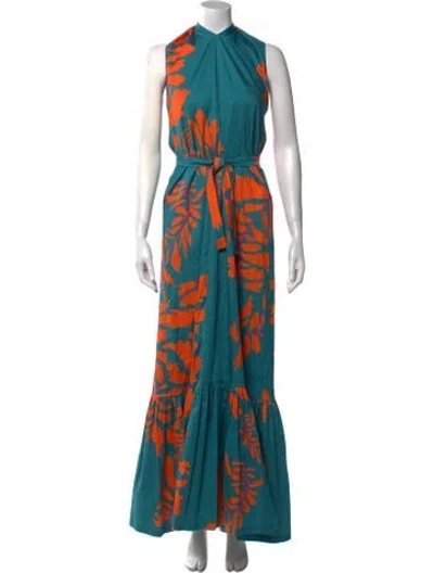 Pre-owned Andres Otalora Printed Long Dress W/ Tags In Blue