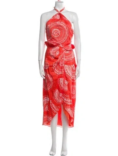 Pre-owned Andres Otalora Printed Long Dress W/ Tags In Orange
