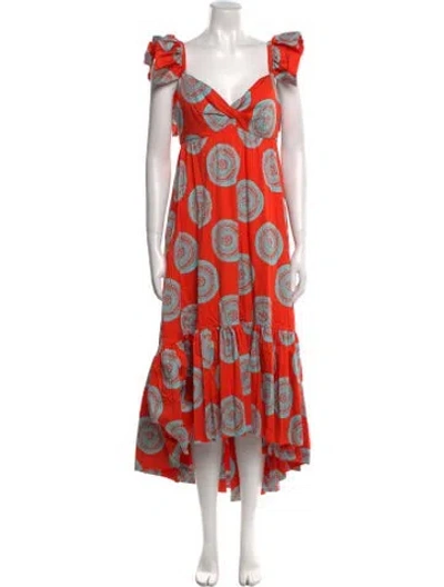 Pre-owned Andres Otalora Printed Long Dress W/ Tags In Orange