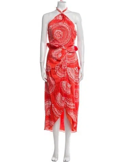 Pre-owned Andres Otalora Printed Long Dress W/ Tags In Orange