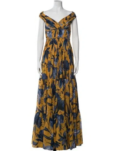 Pre-owned Andres Otalora Printed Long Dress W/ Tags In Yellow