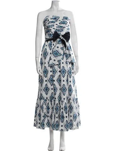 Pre-owned Andres Otalora Printed Long Dress In White