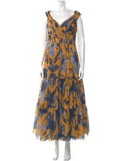 Pre-owned Andres Otalora Printed Long Dress In Yellow