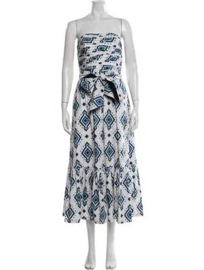 Pre-owned Andres Otalora Printed Midi Length Dress In Blue/white