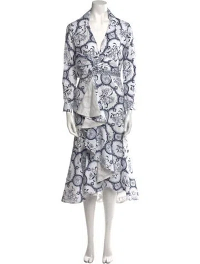 Pre-owned Andres Otalora Printed Midi Length Dress In White
