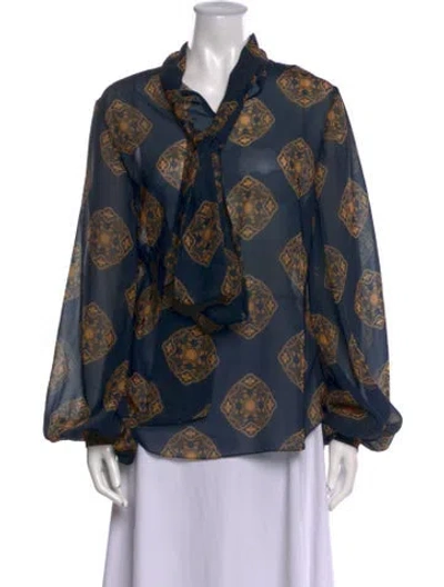 Pre-owned Andres Otalora Printed Mock Neck Blouse In Blue