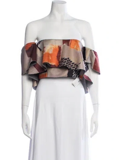 Pre-owned Andres Otalora Printed Off-the-shoulder Crop Top In White
