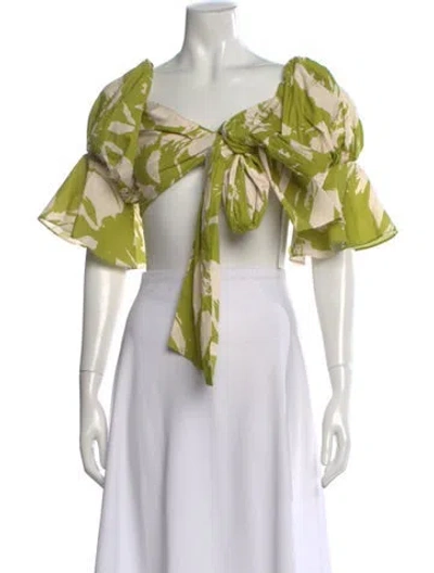 Pre-owned Andres Otalora Printed Off-the-shoulder Crop Top In Yellow