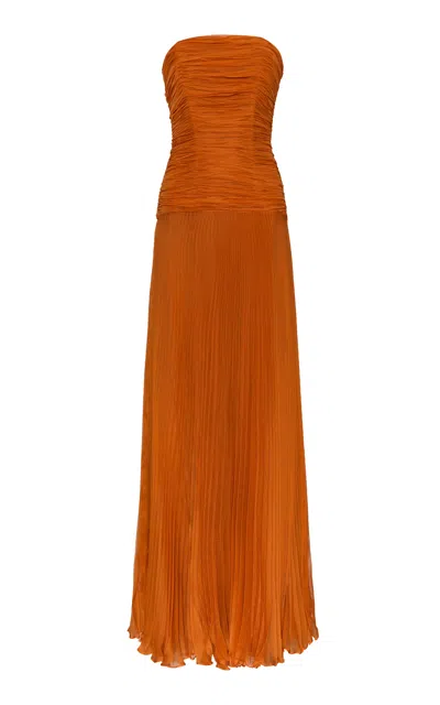 Andres Otalora Puente De Sol Pleated Silk Chiffon Gown In Orange