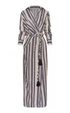 Andres Otalora Puerto Marino Belted Linen Maxi Dress In Multi