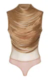 Andres Otalora Pulsos Silk Bodysuit In Gold