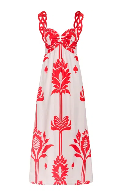 Andres Otalora Pyaar Printed Cotton Poplin Maxi Dress In Ivory