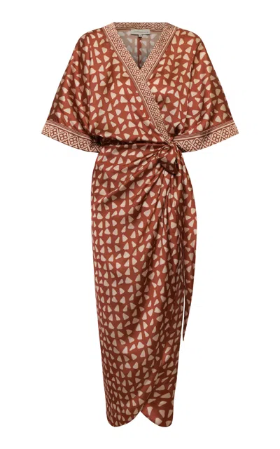 Andres Otalora Raíz Islea Printed Satin Wrap Dress In Brown