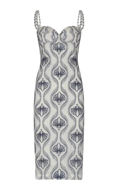 Andres Otalora Rangoli Embroidered Linen Midi Dress In White