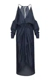 Andres Otalora Recordar Belted Tencel Denim Off-the-shoulder Midi Dress In Navy