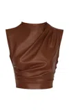 Andres Otalora Recuerdame Gathered Leather Top In Brown