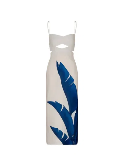 Andres Otalora Recuerdos Cut-out Leaf-print Midi Dress In Neutral