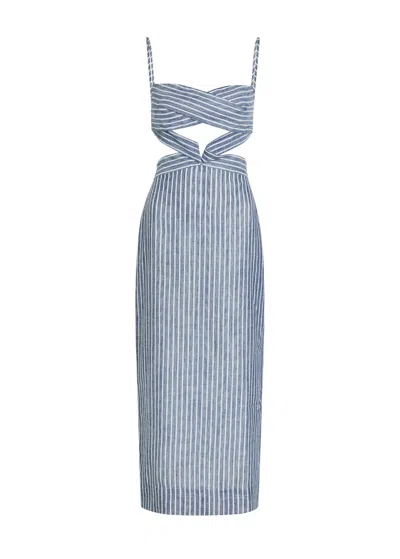 Andres Otalora Recuerdos Striped Cut-out Woven Midi Dress In Blue