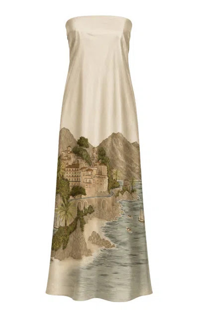 Andres Otalora Roca Caliza Satin Maxi Dress In Multi