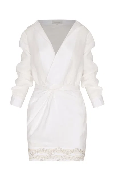 Andres Otalora Ron Embroidered Linen Mini Dress In Off-white