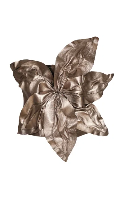 Andres Otalora Rumbo Sereno Embellished Leather Top In Gold