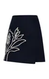 Andres Otalora Sangya Embroidered Linen Mini Skirt In Navy