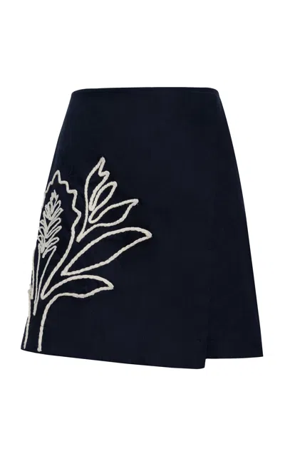 Andres Otalora Sangya Embroidered Linen Mini Skirt In Navy
