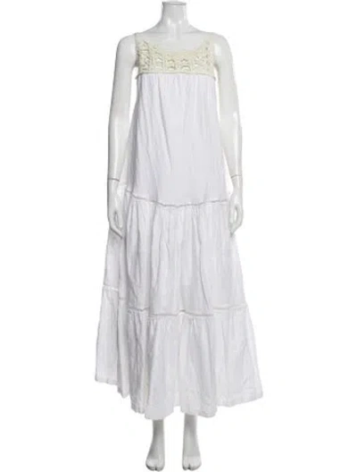 Pre-owned Andres Otalora Scoop Neck Long Dress In White