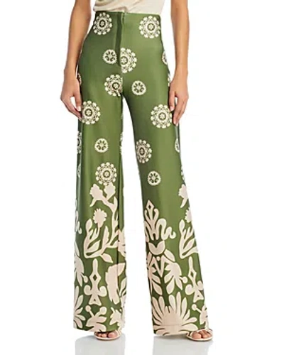 Andres Otalora Scuba Printed Pants In Green Dots With Abstract Border Print