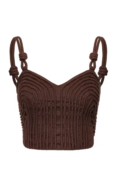 Andres Otalora Sendero Fortini Handmade Embroidered Top In Brown