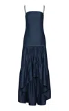 Andres Otalora Sensaciones Tiered Tencel High-low Dress In Dark Wash