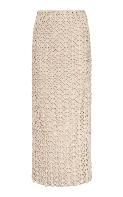 Andres Otalora Serenidad Cotton Macrame Midi Skirt In Neutral