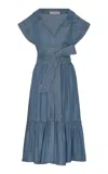 Andres Otalora Shareer Belted Tencel Denim Midi Dress In Navy