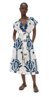 Andres Otalora Shareer Dress Ivory/navy Lotus In Ivory/navy Lotus