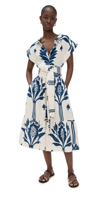 Andres Otalora Shareer Dress Ivory/navy Lotus
